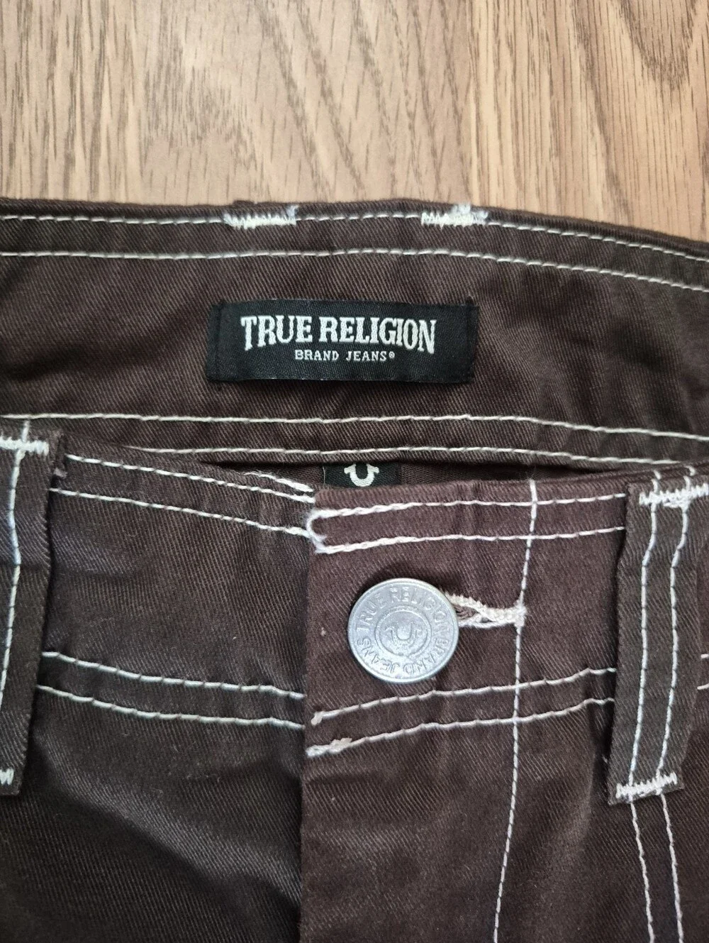 True Religion Men's Brown Baggy SN Cargo Pants with White Stitching  Brand new.